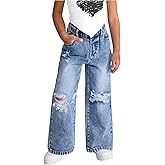 SHENHE Girl's Baggy Jeans Elastic High Waisted Distressed Wide Leg Casual Pants with Pockets