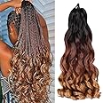French Curly Braiding Hair 7 Packs 22 Inch Pre Stretched Braiding Hair Ombre Bouncy Loose Wave Crochet Braids for Women Spanish Curly Ends Synthetic Hair Extensions (7 Packs, 1B/33/30#)