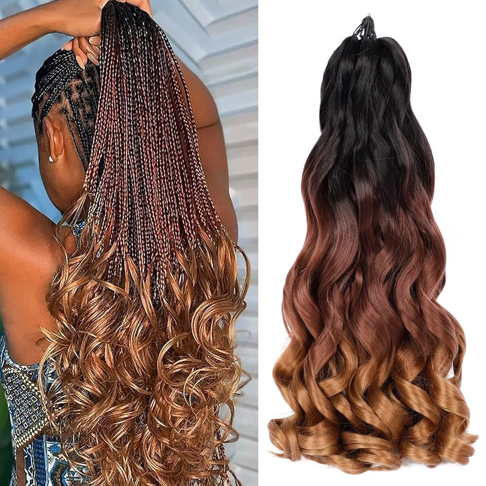 Photo 1 of French Curly Braiding Hair 7 Packs 22 Inch Pre Stretched Braiding Hair Ombre Bouncy Loose Wave Crochet Braids for Women Spanish Curly Ends Synthetic Hair Extensions (7 Packs, 1B/33/30#)