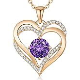 LOUISA SECRET Love Heart Birthstone Necklaces for Women, Birthday Gift for Girlfriend, Anniversary Jewelry Gift for Wife Her, 925 Sterling Silver Women Pendant Necklace, Mother's Day Christams Gift