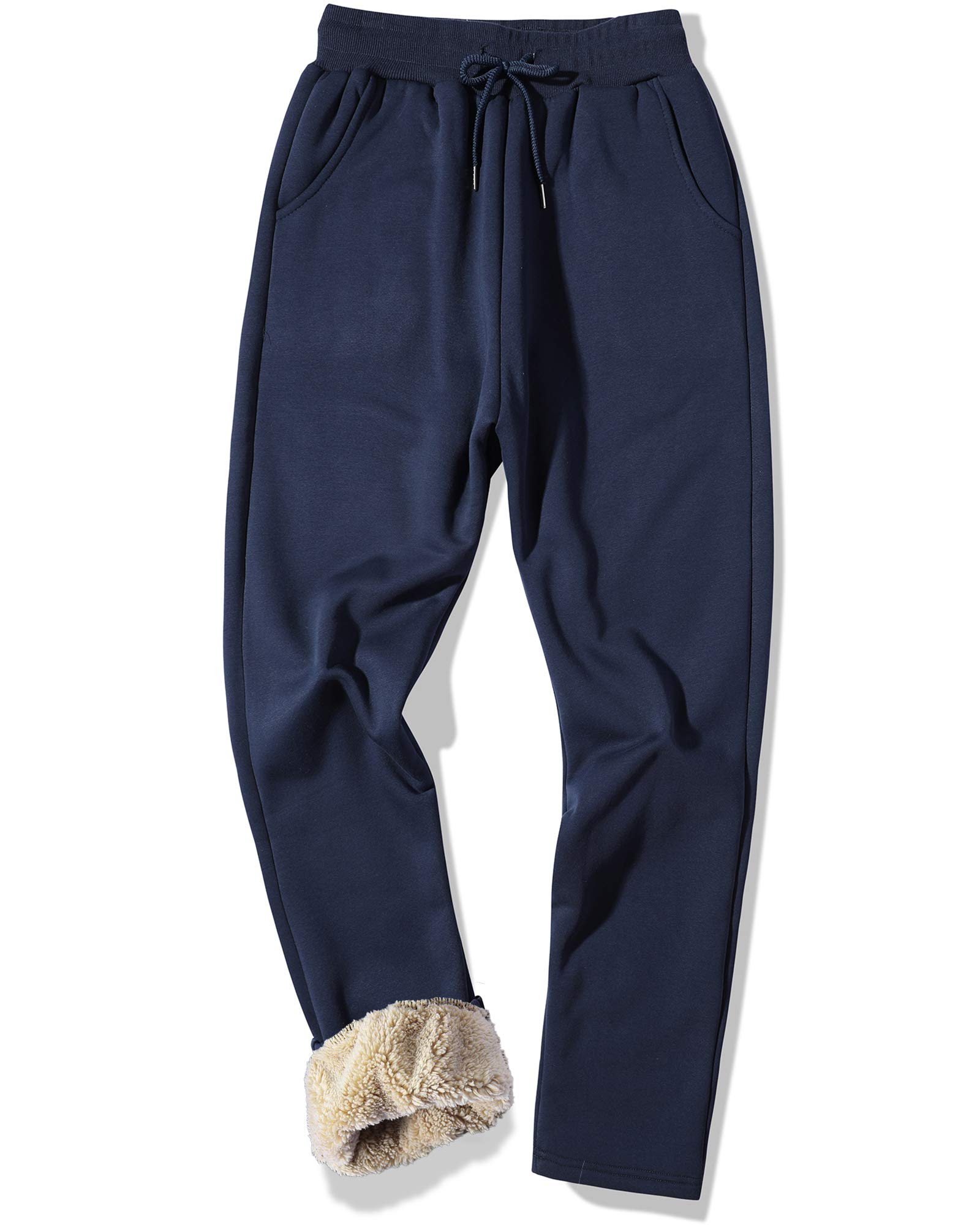MACHLAB Men's Thermal Fleece Jogger Pants Sherpa Lined Sweatpants Winter Warm Thick Track Pants Navy#1808 S Image