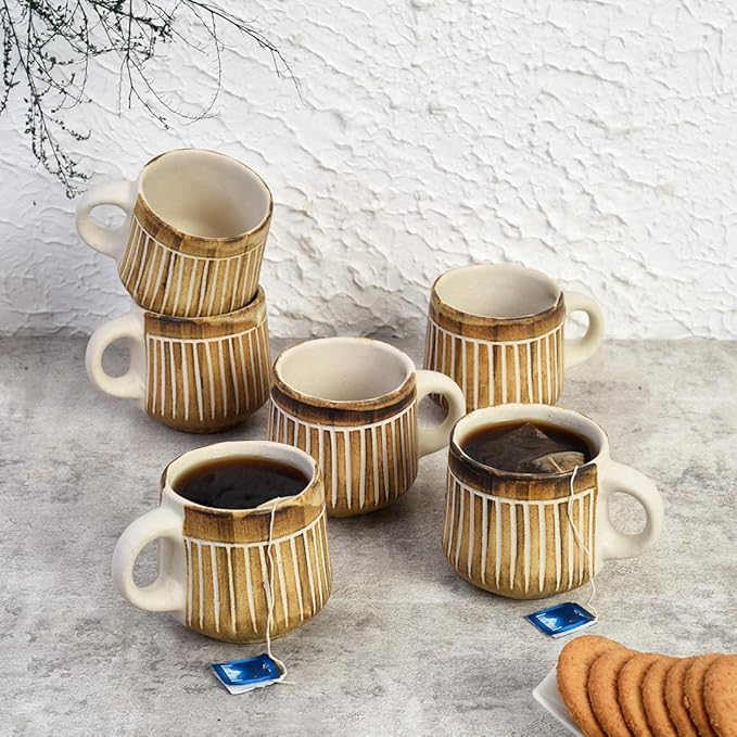 Buy Unravel India Rustic Handpainted Ceramic Tea/Coffee Mug(Set of 6