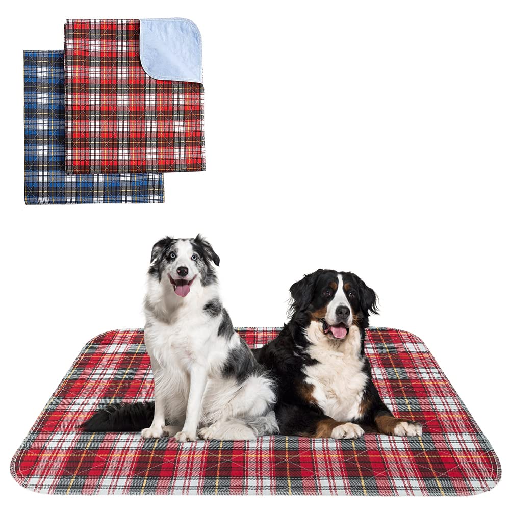 KOOLTAIL Washable Pee Pads for Dogs - Waterproof & Non-Slip Plaid Puppy Potty Training Pads, Reusable Whelping Pads, Dog Food Feeding Mat, 36"x41"