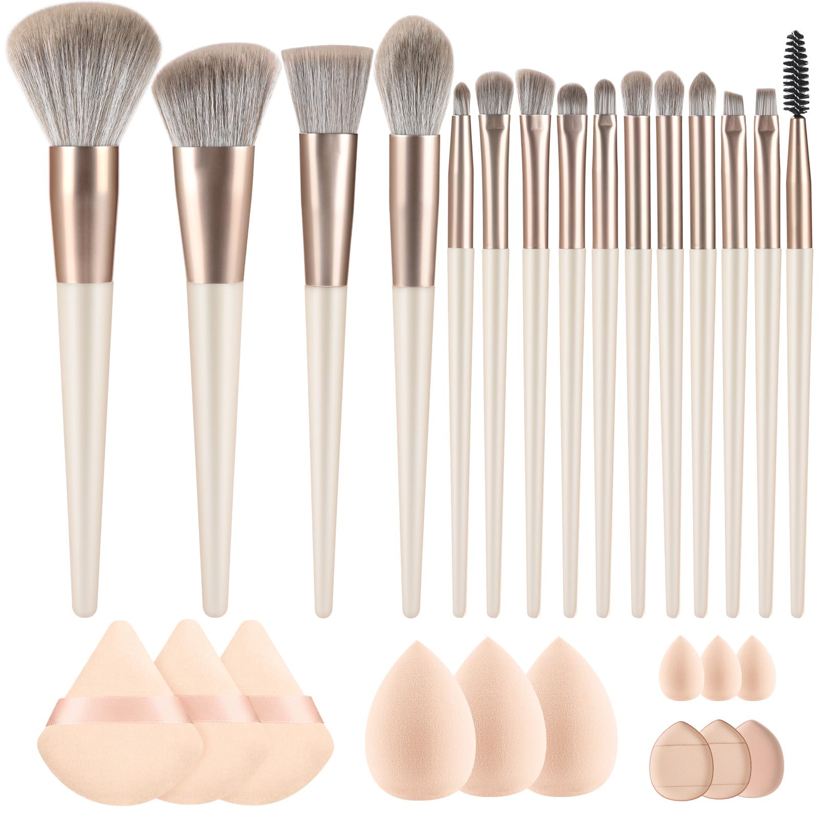 Make Up Brushes 15pcs Premium Synthetic Foundation Brush Makeup Brush Set For All Your Varied Application Needs Eyeshadow Brushes with 12pcs Makeup Sponge