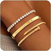 ZOERAY Silver Gold Bangle Bracelets for Women Non Tarnish 14k Gold Plated Stackable Cuff Bracelets for Women Trendy Cubic Zirconia Stainless Steel Chunky Bracelet Stack Set Waterproof Jewelry Gifts
