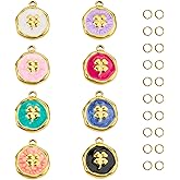 UMAOKANG 8 Mixed Color Enamel Charm, Gold Plated Stainless Steel Round Clover Bulk Charms Pendants DIY for Necklace Bracelet Jewelry Making Crafting