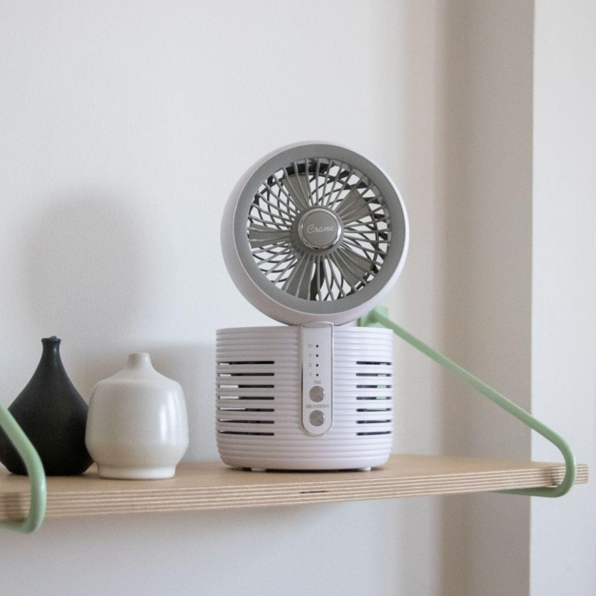 Crane 2-in-1 Air Purifier and Desk Fan Combo - Ideal for Office, Night Stand, Dorm, or Small Bedroom - HEPA Filter