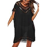 SIAEAMRG Swimsuit Cover Ups for Women, V Neck Hollow Out Swim Coverup Crochet Chiffon Summer Beach Cover Up Dress