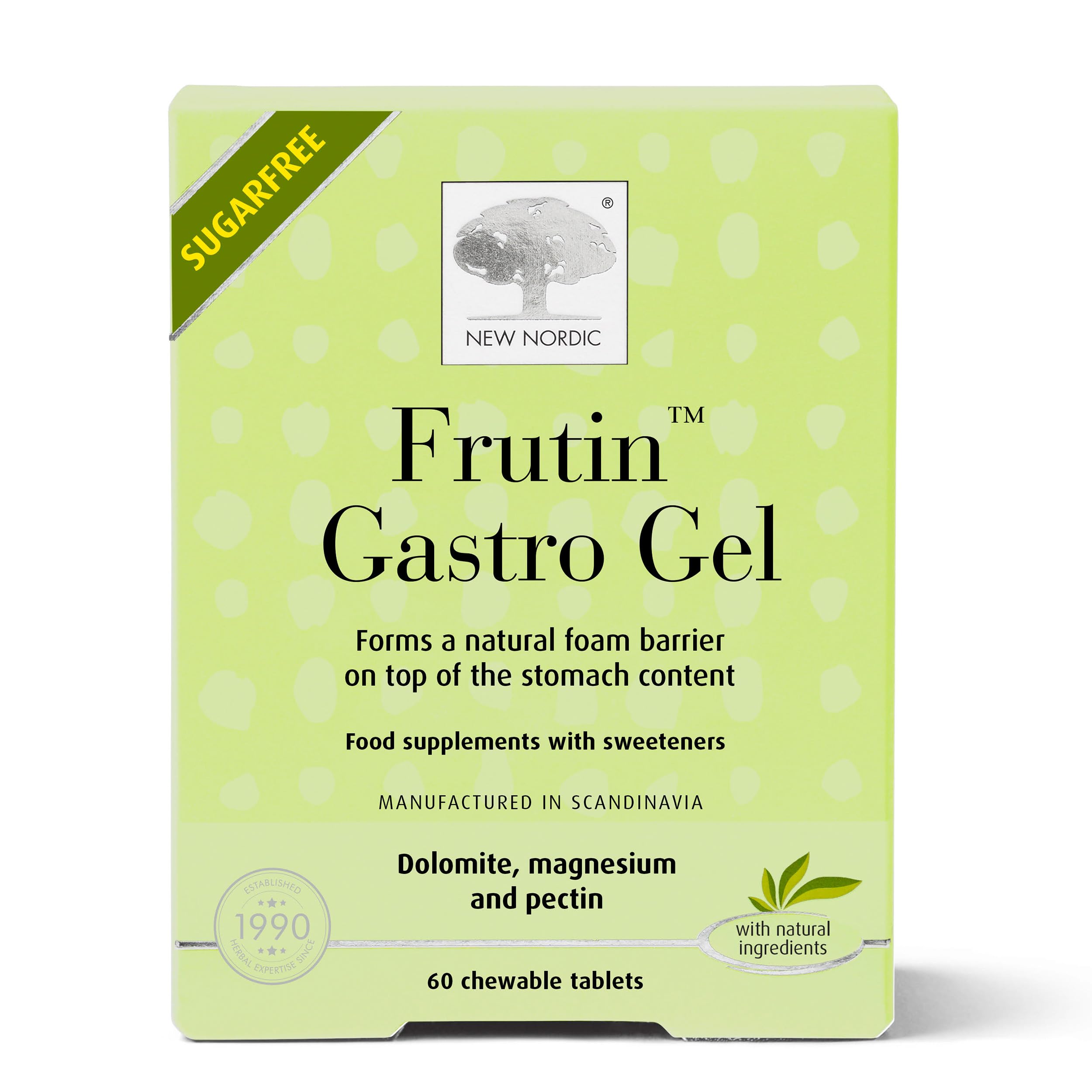 New Nordic Frutin Gastro Gel Chewable Tablets - Sugar-Free - Vegan - Supports Digestive Health - 60 Chewable Mint Tablets