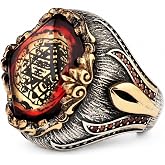 BayVog Seal of Solomon Ring for Men, 925 Sterling Silver King Solomon Ring | Amber Stone Centerpiece, Star of David Motif, Handcrafted Detailing, Oxidized Accents, Bold Symbolic Design