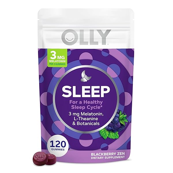 OLLY SLEEP GUMMY, 3 MG MELATONIN, L-THEANINE, CHAMOMILE, AND LEMON BALM EXTRACTS, BLACKBERRY FLAVOR, 60 DAY SUPPLY – 120 COUNT