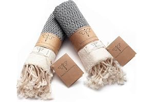 SMYRNA TURKISH COTTON Vintage Series Turkish Hand Towels, 16x40 inch, Decorative Turkish Hand Towels for Bathroom, Kitchen, Face, Hair, Tea, Yoga, Gym, Dishcloth Set of 2, Black