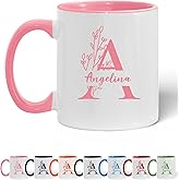Custom Coffee Mug - Personalized Ceramic Cups with Initial Letter Name, Photo or Text - Customized Monogram Mug with Picture - Gift for Women, Men - 11oz & 15oz - Taza Personalizada Inicial, Pink