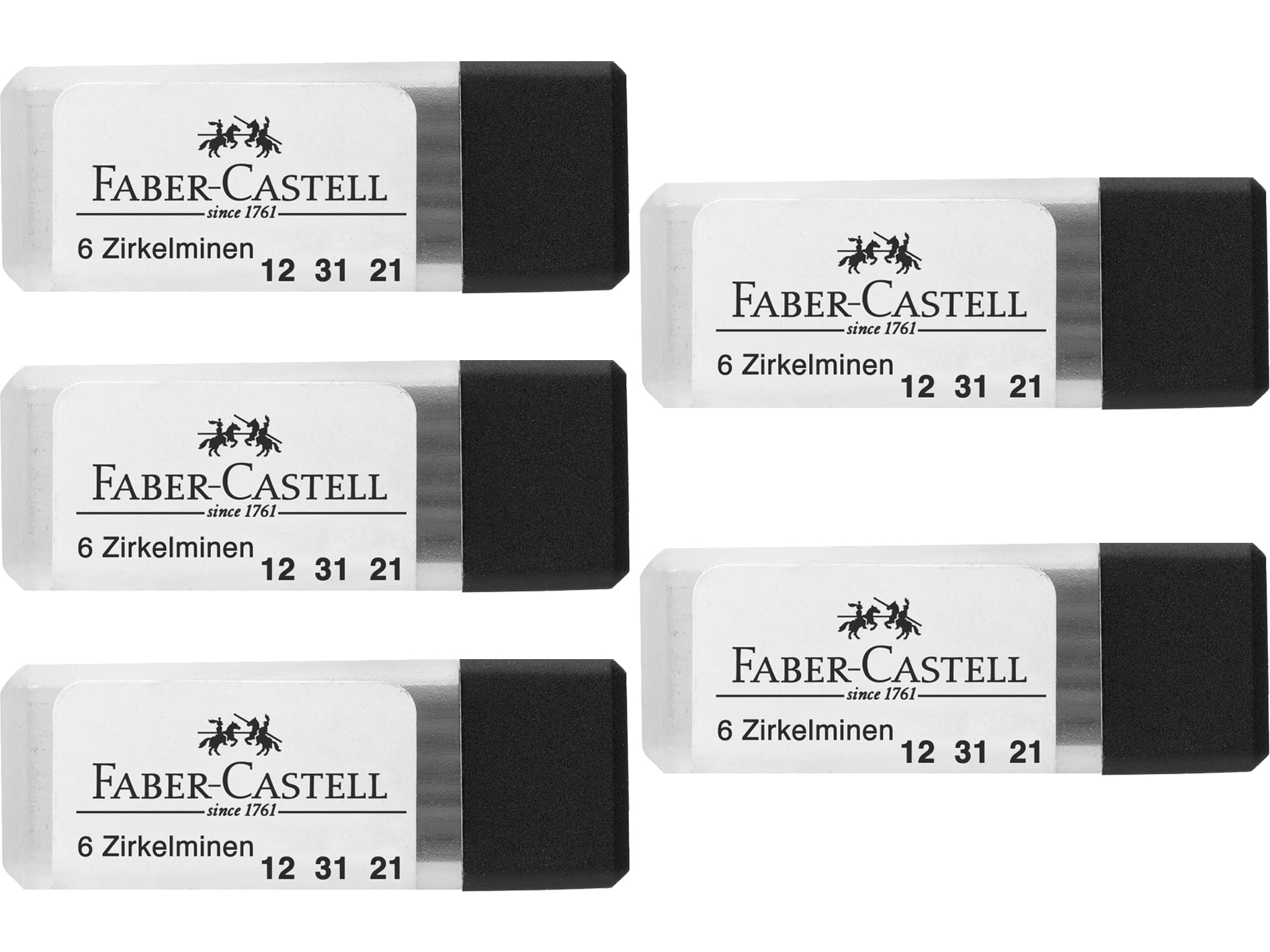 FABER-CASTELL 205019 – Compass Lead Box, Hardness Grade H, Replacement Leads, 5 Containers of 6 Leads, Black
