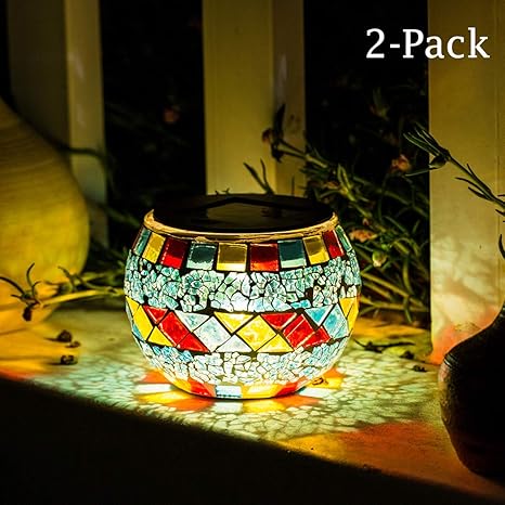 Solar Table Lamp Mosaic Glass Ball Lights Waterproof Warm White