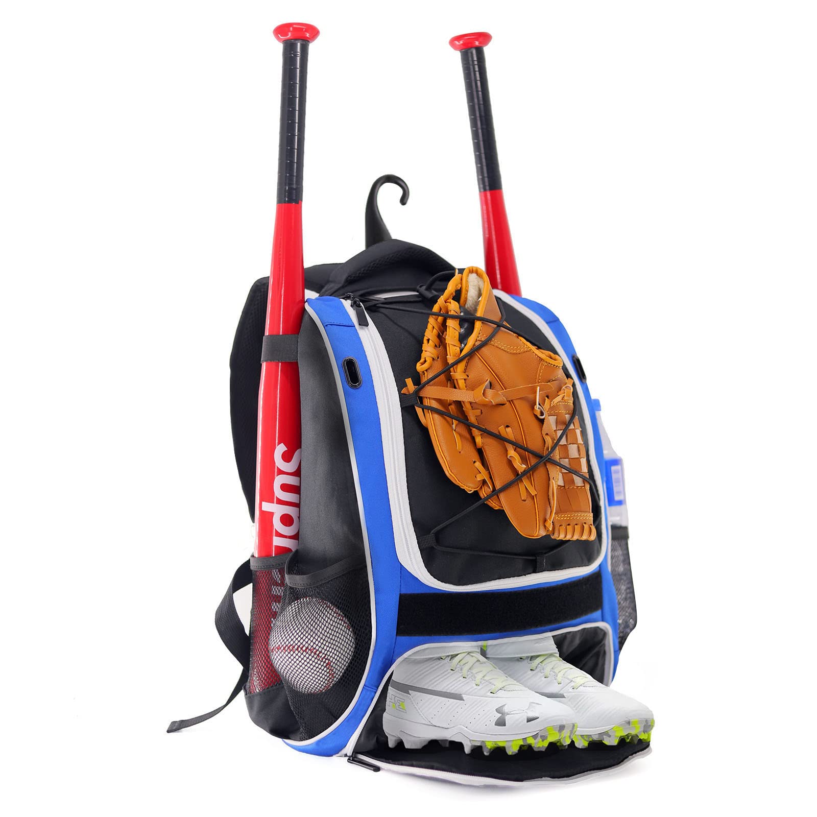 Photo 1 of WOLT | Youth Baseball Bat Backpack - Bag for Baseball, Softball & T-Ball Equipment & Gear, Youth and Adults, with Holder for Bat, Helmet, Glove, & Shoes Compartment & Fence Hook (Blue)