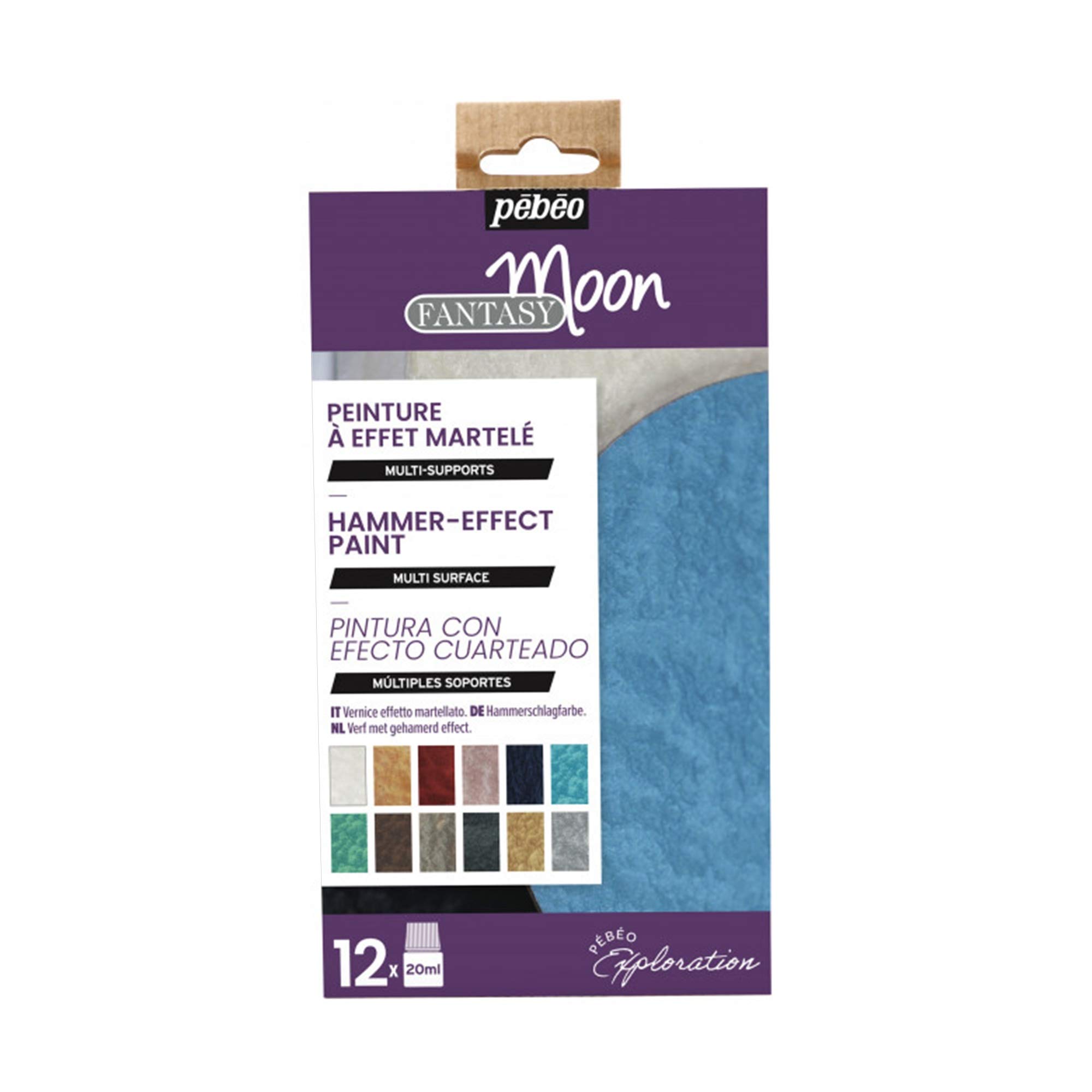 Pebeo 757441 Fantasy Moon Explorer Set, Assorted, 12X20ML, Pearl, apricot, crimson, rosewood, metal blue, turquoise, emerald green, chocolate, smoke grey, ebony, gold, silver