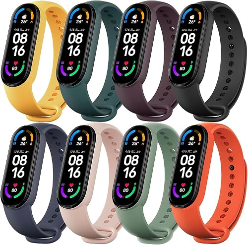 Monuary 8 Pieces Straps Compatible with Xiaomi Mi Band 6 / Amazfit Band 5 /  Xiaomi Mi Band 5, Colourful Silicone Replacement Strap for Xiaomi Mi Band 6  / Amazfit Band 5 /