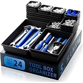 FLYVOLE Tool Box Organizer Tray, 24 PCS &amp; 5 Sizes, Black | Premium ABS Plastic, Interlocking Modular Design, Versatile Used Organizer for Storing Tools Wrench Screwdrivers Hammer Nails