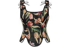 Scarlet Darkness Corset Tops for Women Renaissance Lace Up Floral Overbust Boned Bustier Bodice