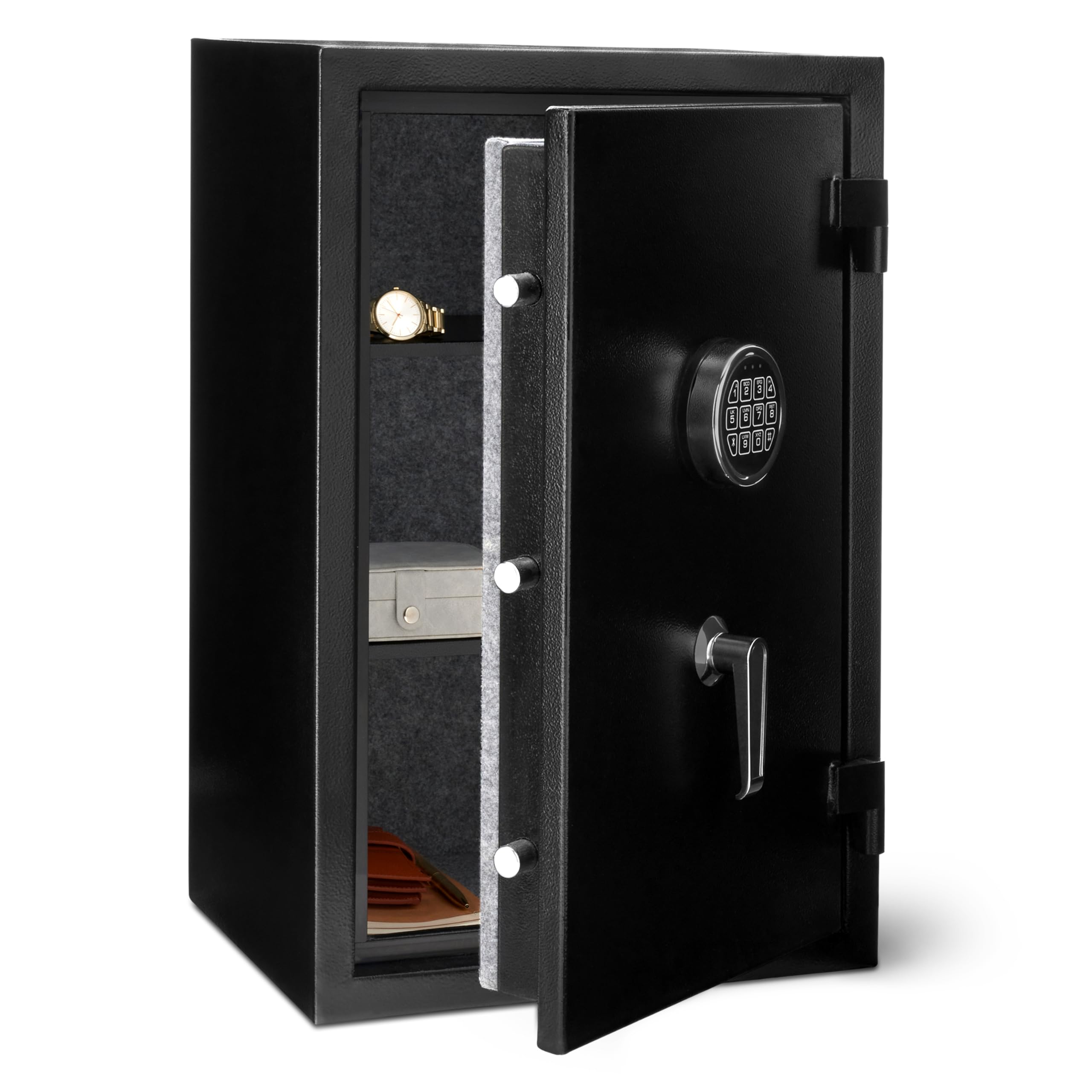 Photo 1 of Amazon Basics Fire Resistant Security Safe with Electronic Keypad, Anti-theft Protection for Important Documents and Valuables, 2.1 Cubic Feet, 16.93"W x 13.8"D x 25.98"H, Black