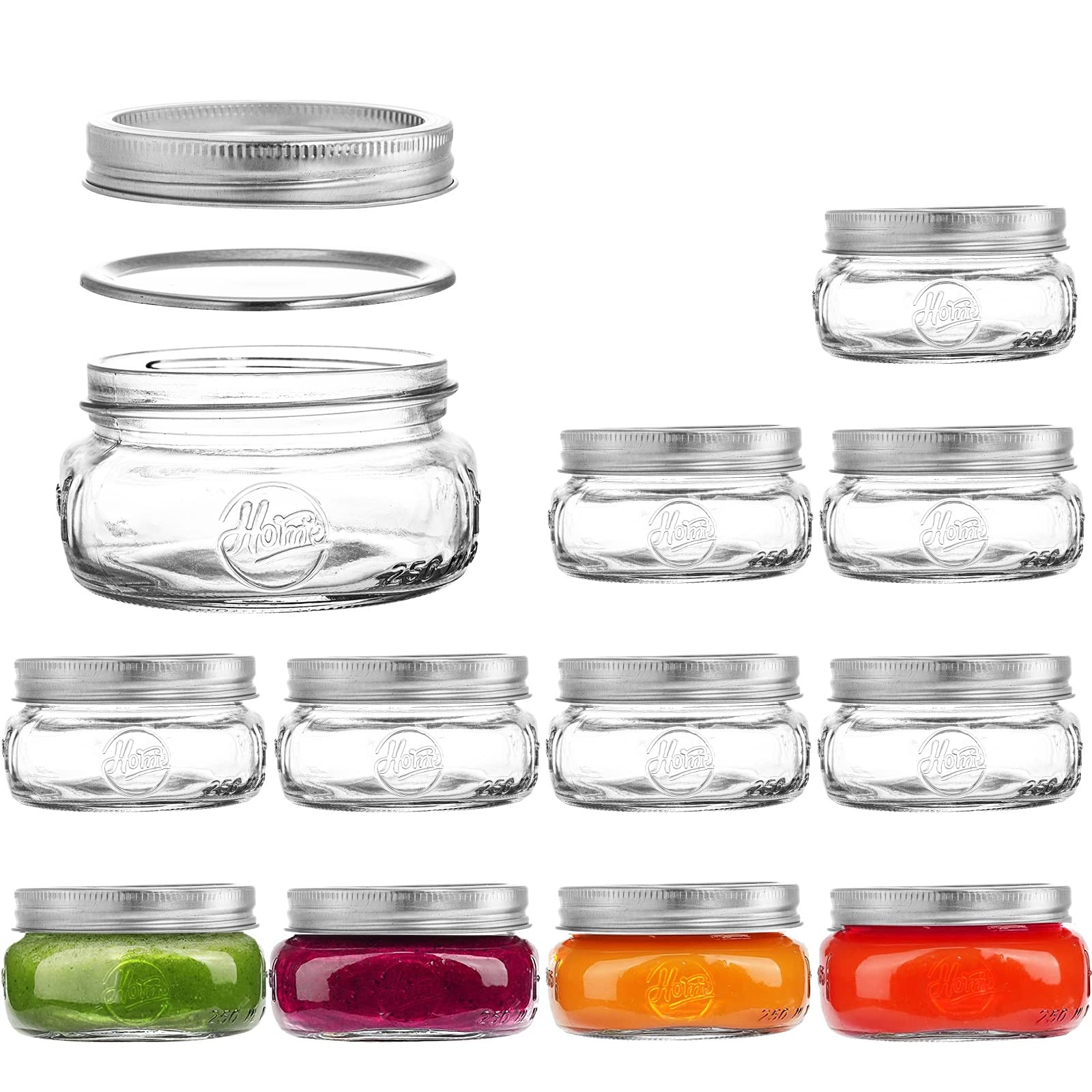 Tebery 12 Pack Home Glass Mason Jars with Silver Metal Lids and Bands ...