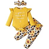 DISAUR Baby Girls Clothes Newborn Infant Baby Girls Outfit Long Sleeve Ruffle Romper Floral Pants Headband Sets 0-18 Months