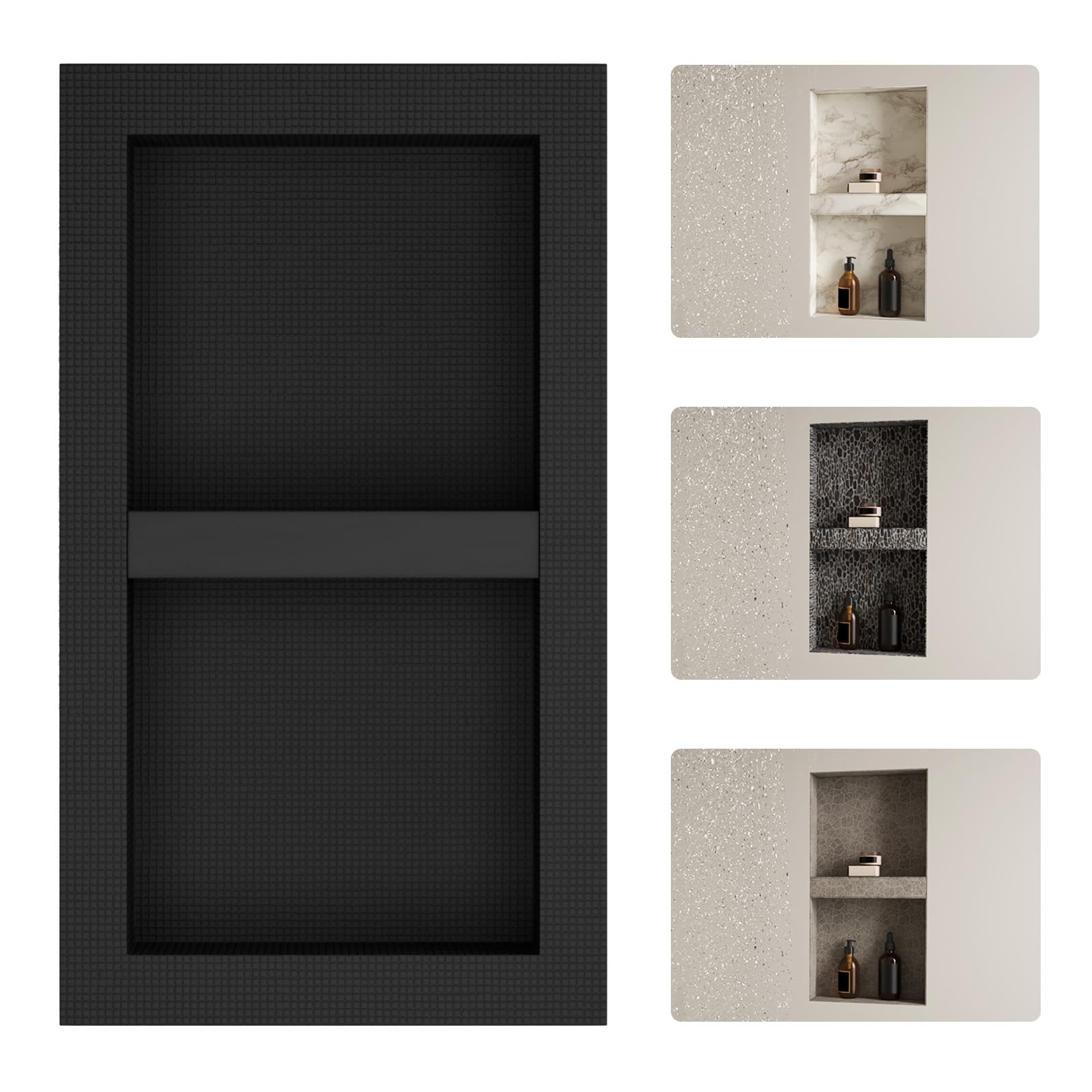 Photo 1 of ***MISSING SMALL SHELF INSERT ***  Greenspring 16" X 28" Shower Niche Insert Tile Ready, Recessed Niche for Shower Wall, Built-in Double Waterproof Shelf for Bathroom Storage, Matte Black