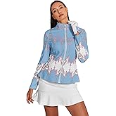 ACEGOLFS Women's Golf Jackets Lightweight Zip up Athletic Jacket Women Long Sleeve Floral Printed Pullover Ruffle Workout Top