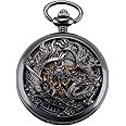 SIBOSUN Mechanical Pocket Watch for Men Antique Pocket Watch with Chain Steampunk Skeleton Mens Pocket Watches with Gift Box