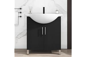 LUCKWIND 30 Inch Black Laundry Sink Cabinet Set with Ceramic Belly Bowl Sink and Faucet - Bathroom Vanity Combo, Ceramic Utility Sink for Laundry, Utility Room, Bathroom, Kitchen