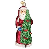Old World Christmas Santa with Calling Birds Glass Blown Ornament for Christmas Tree, Handcrafted Holiday Decoration, Santa Collection