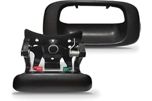 SYOAUTO Tailgate Handle Latch and Bezel Trim with Rod Clips Fits for 1999-2007 Chevy Silverado GMC Sierra 1500 2500 3500 Black Textured Replaces# 15997911, 15228539, 15228541, 15228540