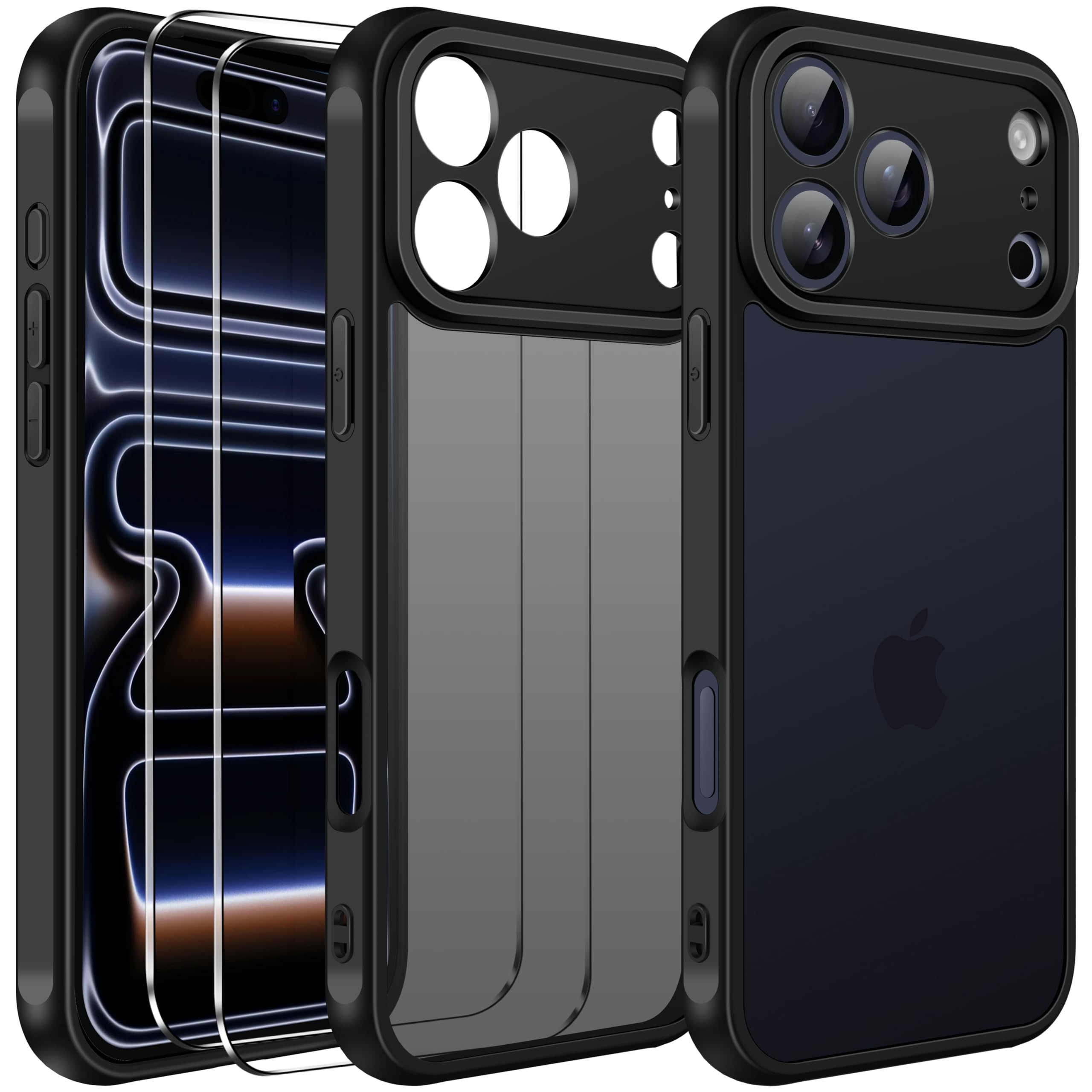 Photo 1 of ivoler 3-in-1 Case for iPhone 17 Pro 6.3" 2025 with 2 Pack Tempered Glass Screen Protector [Military Grade Protection], Frosted Translucent Back for iPhone 17 Pro Cover- Black