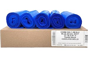 Ultrasac Heavy Duty 55 Gallon Blue Trash Bags - (Value 50 Pack) - 1.5 MIL equivalent Industrial Strength Plastic 37" x 54" for 50-55 Gal Cans -Fits Toter, Rubbermaid Brute, Carlislie Bronco etc.