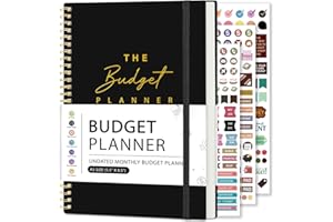 DOURA Monthly Budget Planner, Mouthly Budget Book with Cash Envelopes and Expense tracker notebook, 5.5" x 8", Undated Budget Planner and Monthly bill Organizer with Stickers - Black