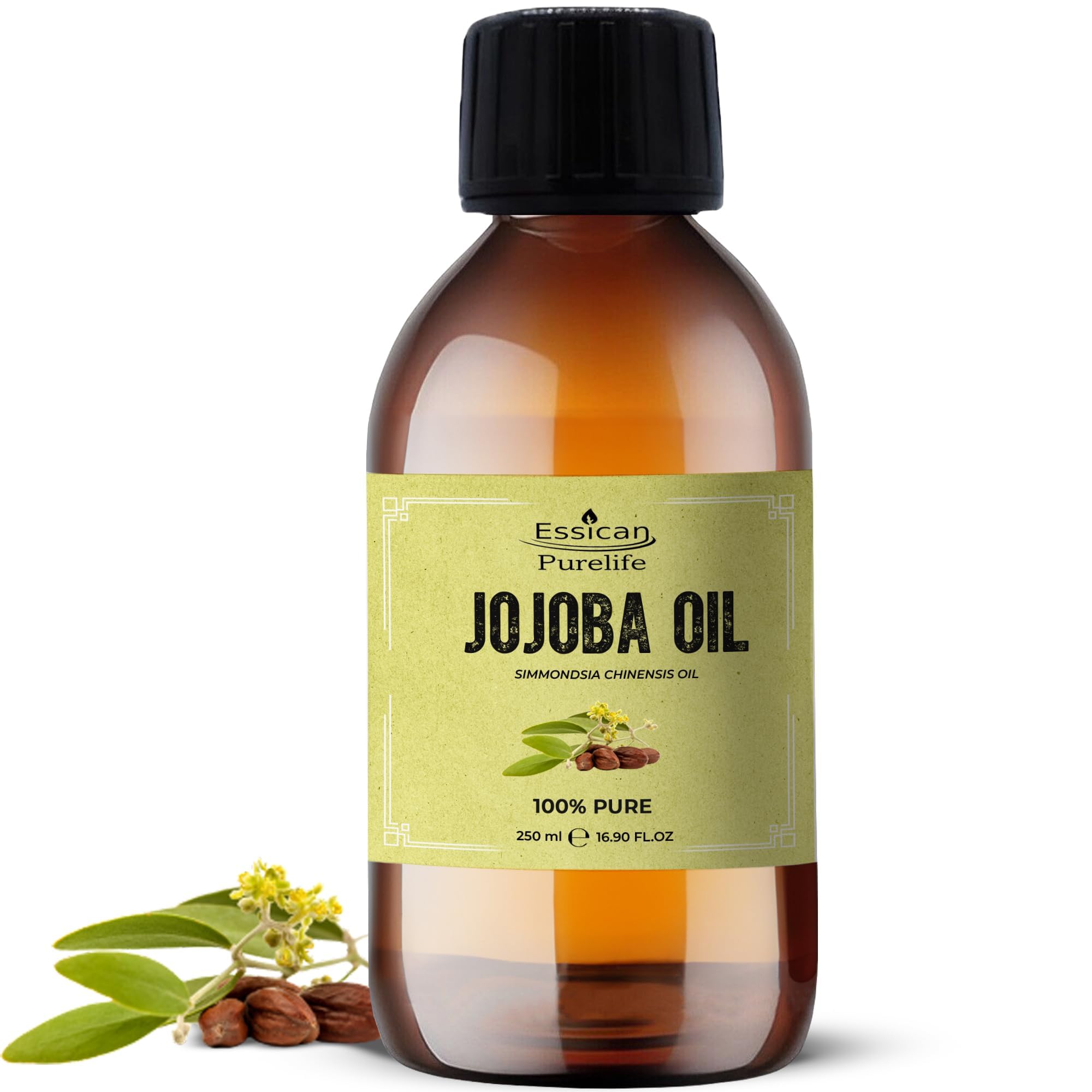 Essican Purelife Pure Jojoba Oil for Skin 250ml, Cold Pressed Jojoba Oil for Hair Growth, Nails, Stretch Marks, Makeup Remover & Face Moisturiser, Natural Carrier Oils for Essential Oils Mixing