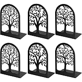 HappyHapi 3 Pair Book Ends, Metal Bookends for Shelves, Decorative Bookends | Decorative Book Holder for Shelf, Tree Stopper for Heavy Books, Black Book Ends for Home Office, 6.5 X 4.7 X 3.5 Inch