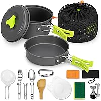 Rlrueyal 15pcs Camping Cookware Mess Kit,Non-Stick Lightweight Pots Set Portable Outdoor Cookware for Camping Backpacking Hik