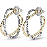 Myshiwu 18K Gold-plated Half Hoop Earrings Designer Inspired Twisted Cable Wire Hoop Earrings Look Alike Jewelry for Women