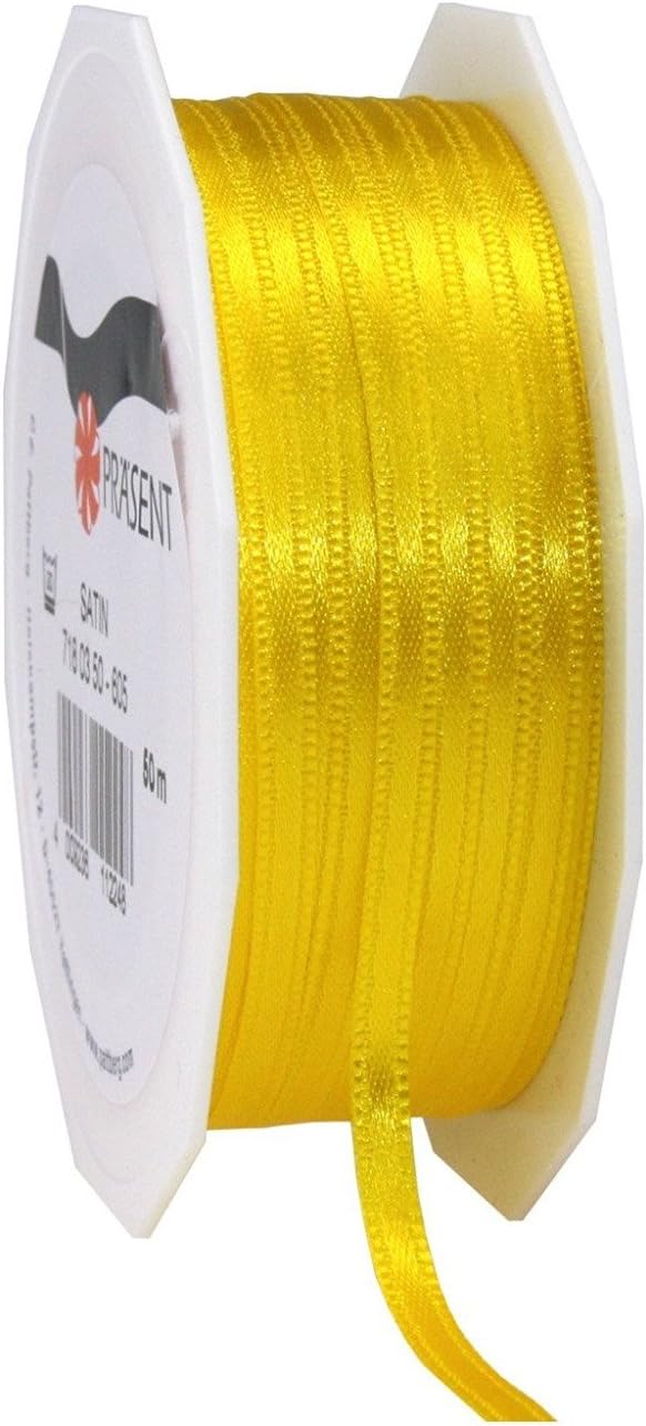 PRÄSENT C.E. Pattberg SATIN yellow gift ribbon, 55 yards for Wrapping Gifts 0.12 inches width