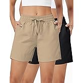 ZUTY 2 Pack 5" Womens Athletic Shorts Basic Running Shorts Lightweight Quick Dry Gym Workout Shorts with Pockets Black-Khaki M