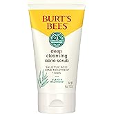 Burt’s Bees Clear and Balanced Deep Cleansing Acne Scrub, Salicylic Acid Acne Treatment with Cica, Facial Cream Exfoliator Helps Unclog Pores and Reduce Acne, 4 Oz