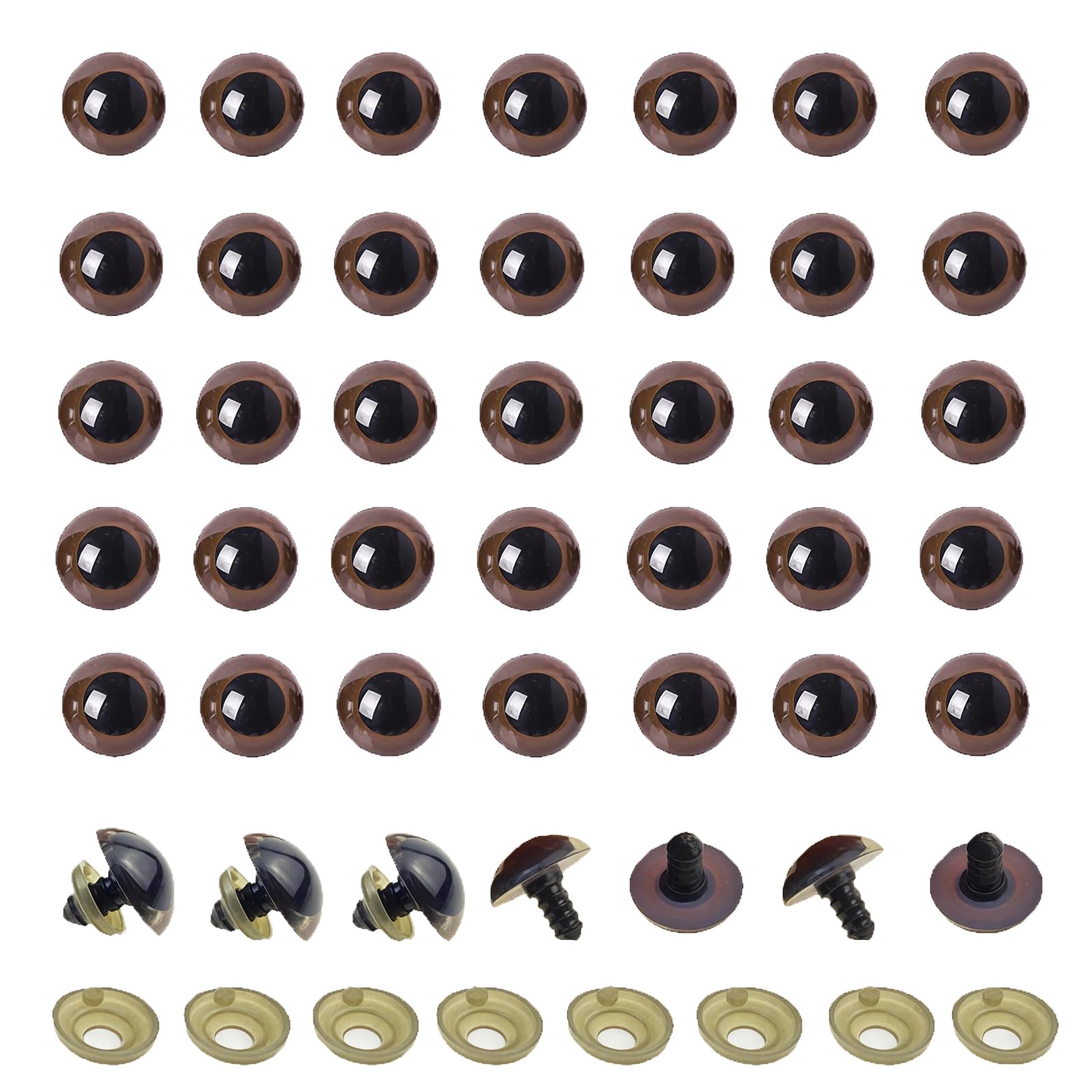 100Pcs Plastic Safety Eyes Craft Eyes with Washer for DIY Puppet Making Supply (Brown 14mm)