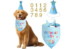 Agroon Dog Birthday Party Supplies with Hat Bandana Numbers, Light Blue Dog Birthday Set for Large Medium Pets Puppy Boy