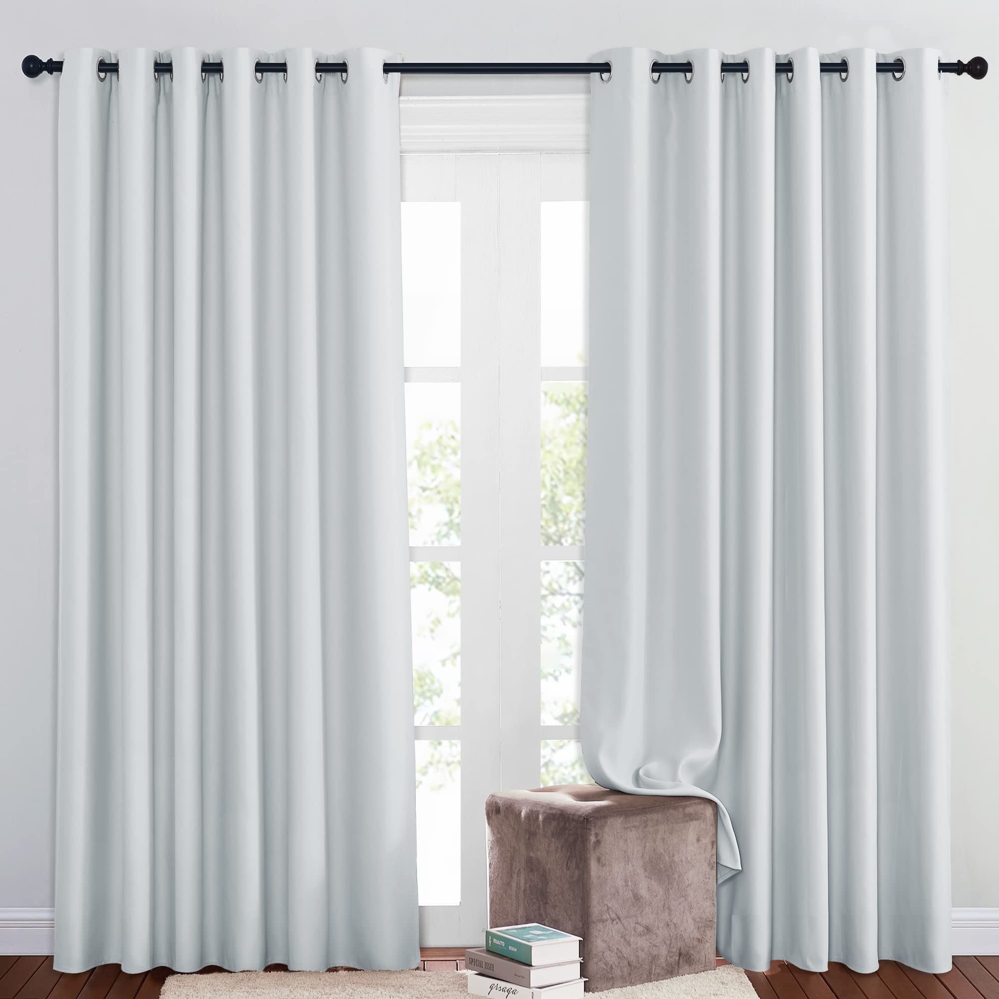 PONY DANCE Greyish White Thermal Curtains 2 Pieces Panels with Eyelets Extra Wide Energy Saving Balance Temperature Curtains & Drapes for Living Room Bedroom/ Hotel/ Cafeteria/ Lounge, 80 x 84 Inch — image 1