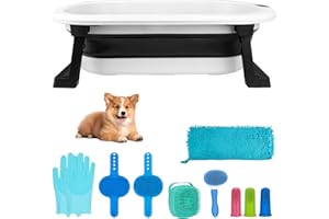 SECOAT Dog Washing Dog Bathing Kit - Include Collapsible Pet Bathtub with Water Drain Plug,Cleaning Slicker Brush,Dog Shampoo Brush,Grooming Brush,Drying Towel,Tooth Brush and Dog Washing Glovves