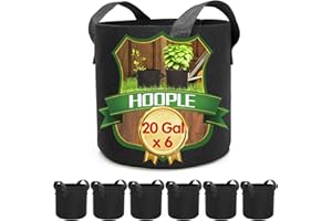 HOOPLE 6Pack 20 Gallon Grow Bags Garden Heavy Duty Non-Woven Aeration Plant Fabric Pot Potato Container Perfect for Potato,Strawberry,Chili,Carrot,Radish,Peanut and Other Vegetables(Black) (20 gallon)