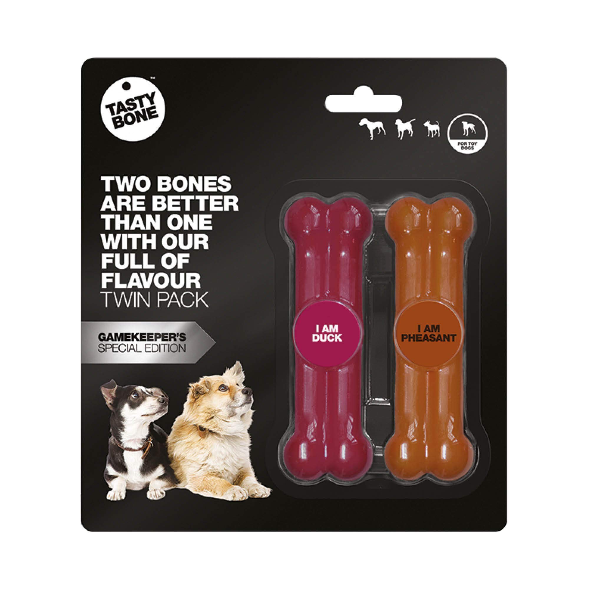 TastyBone Twin Pack Nylon Dog Chew Toys for Toy Dogs (Duck & Pheasant) - Indestructible for Aggressive Chewers, Everlasting Flavour, Strong Healthy Teeth, Made in the UK