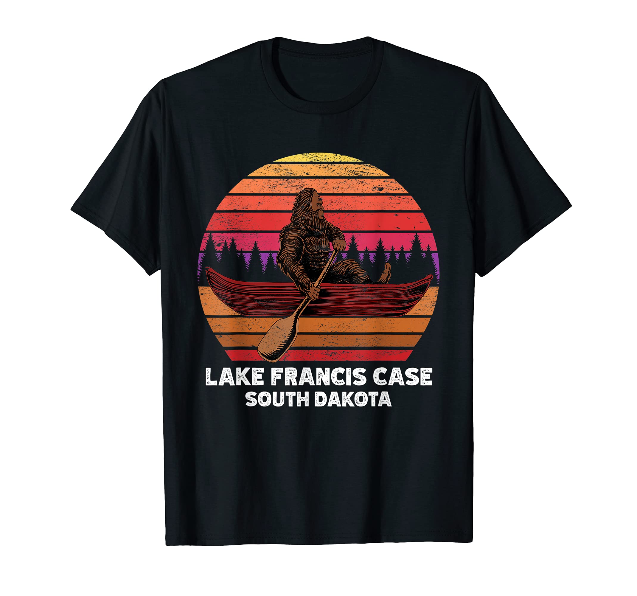 Bigfoot fishing lake canoeing Lake Francis Case T-Shirt